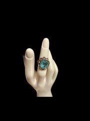 VTG Art Deco Prong Set Ring / Blue Center Stone / White Stones / Size 4