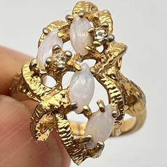 Vintage Brutalist Nugget Cocktail Ring 18k Gold Electroplated Opals AS IS Sz 5.5