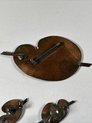 VINTAGE COPPER BROOCH & CLIP EARRINGS ARTIST PALETTE PAINT BRUSHES NICE