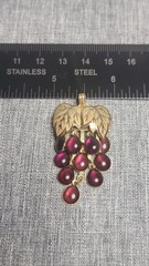 Dangling Purple Grape Cluster Gold Tone Wearable as a brooch or pendant