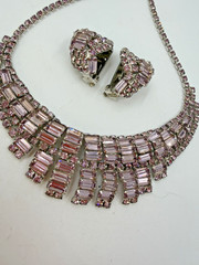 Vintage Necklace Light Purple Clip On Earrings Estate Lot Matching Baguette PJ