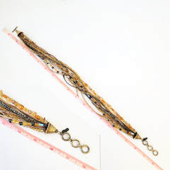 Citrine Gemstone Hematite Glass Bead Multi Strand Necklace Gold Tone 18″ Collar