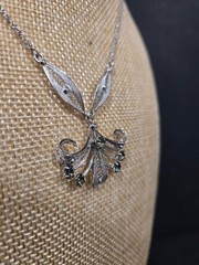 Vintage Sorrento Sterling Silver Filigree Necklace Green Rhinestones 16”
