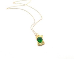 Vintage Gold Plated Sterling Silver Dark Purple Rhinestone Necklace Pendant Gift