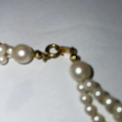 Trifari TM Vintage 3-Strand Faux Pearl with Gold Accents Jewelry Necklace 15”