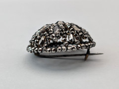 Antique Victorian Cut Steel Brooch 19th Century Pin Riveted Faceted Domed Round
