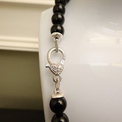 Judith Ripka necklace black onyx sterling silver 925 clasp DMQ signed 18 in