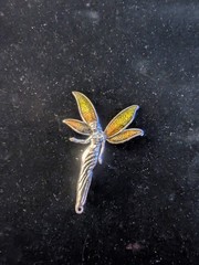 Liz Claiborne Fairycore Silver Tone With Green And Yellow Ombre Wing Brooch