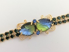 Vtg Juliana Style Molded Green Blue Givre Glass Rhinestone Costume Jewelry Set