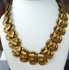 ANTIQUE VINTAGE 1930’s GERMANY LAYERED EMBOSSED LEAVES GOLD VERMEIL NECKLACE
