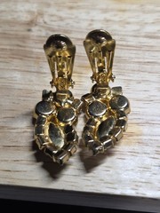 Vintage Gold Tone Clip On Earrings AB Brown & Clear Glass Crystals Sparkling