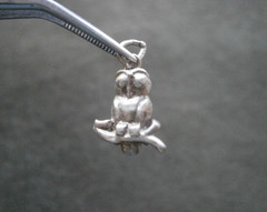 Owl on Branch Vintage Solid Sterling Silver Bracelet Charm Pendant 2.6g