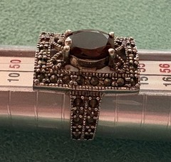 Sterling Silver Art Deco Garnet & Marcasite Filigree Ring Size 7