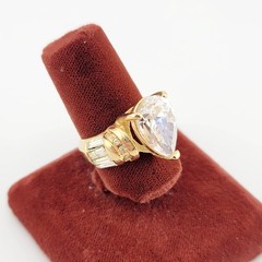 Vtg Sz 7 Ring Cocktail ESPO Lg Teardrop Cubic Zirconia 14KTGE Jewelry Esposito