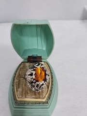 Western Germany Large Topaz Glass Rhinestone Ring Art Nouveau Silver-toned Adj.