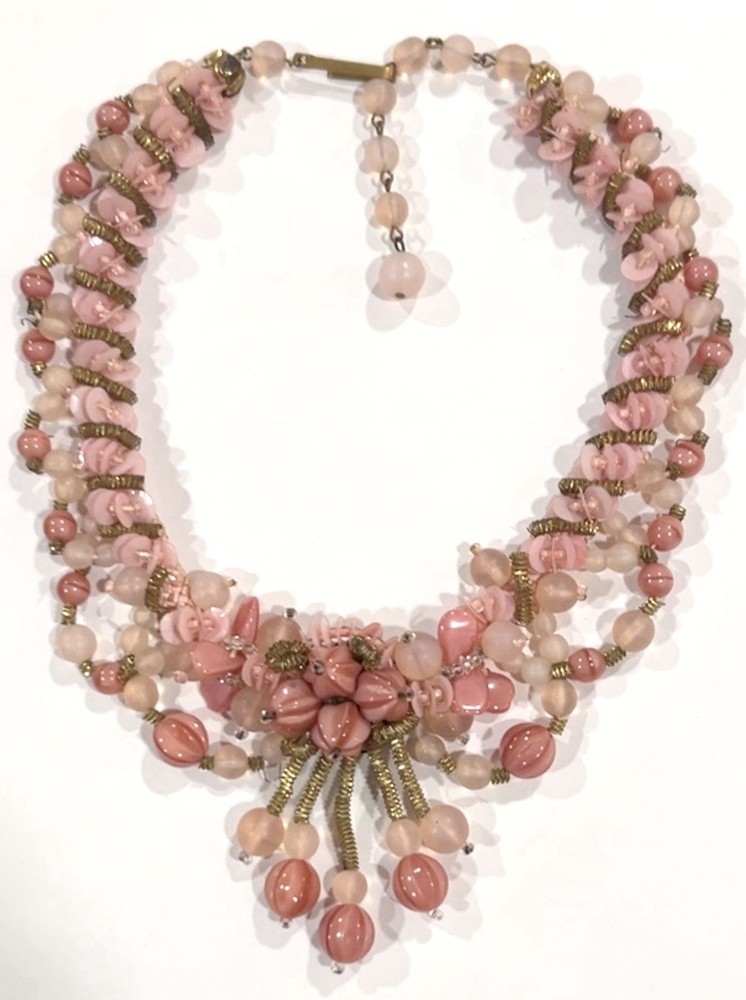VTG W GERMANY Miriam Haskell Style Pink GLASS Petal ART GLASS Choker NECKLACE