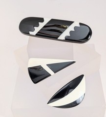 Vintage Brooches Black White Mod Pop Art Geometric Bold 60s Asymmetrical Lot 3