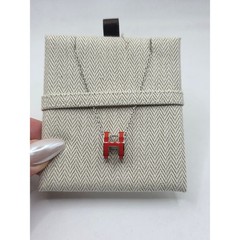 Hermes Red Enamel and Palladium Plated Pop H Pendant Necklace