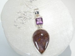Vintage Sterling Silver 925 Large Natural Purple Rutilated Quartz Necklace