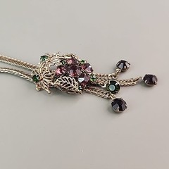 Vintage Rhinestone Necklace Purple Tassel Gold Tone Foxtail 15″