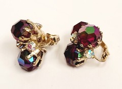 Vintage Vogue Red AB Crystal Bead AB Rhinestone Earrings