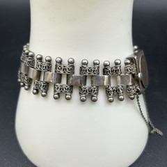 Antique Victorian 800 Silver Link Bracelet 1861 Queen Victoria 3 Pence 27g 6.75″