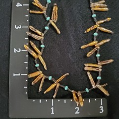 Beaded Necklace Gold Tone Brown Stick Baroque Pearls Sterling Silver 18″
