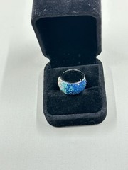 Vintage JCM Sterling Silver Ombré Blue and Clear Rhinestone Dome Cocktail Ring