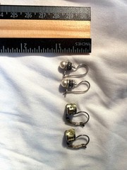 Set Of 2 Pairs Of Vintage Earrings W/ Yellow Gemstones & Faux Pearls Silver-Tone
