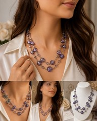 M&S Marks & Spencer Purple Glass Bead Double Strand Statement Necklace