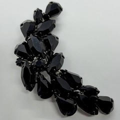 Vtg Jet Black Rhinestone Crescent Statement Gunmetal Brooch Marquise Teardrop