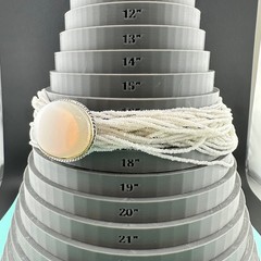 Vintage Seed Bead Opalite Necklace Multi Strand Large Oval Station Pendant 17″