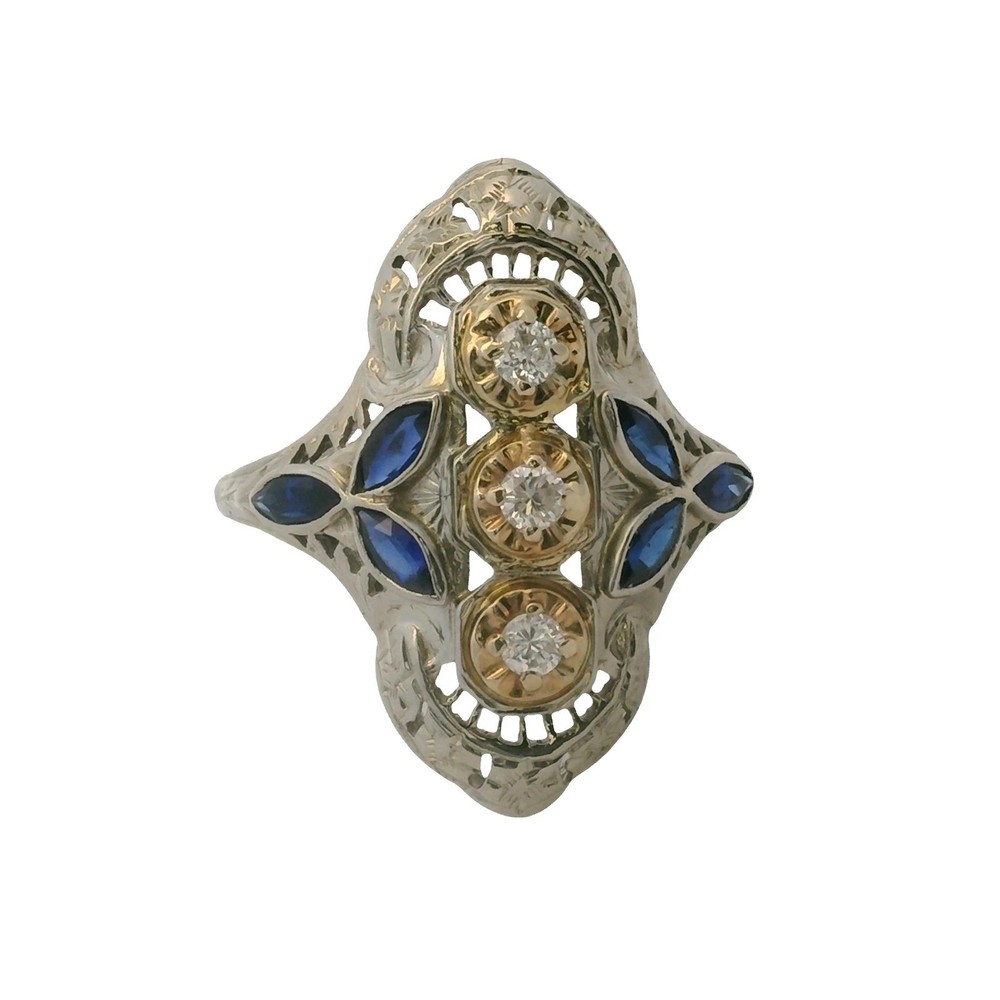 Vintage 1.50CT Round Lab Created Diamond Art Deco Leaf Ring 14K Two-Tone Gold FN