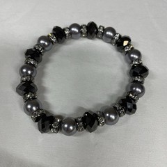 Premier Designs Jewelry Black Gray Clear Rhinestone Beaded Bracelet Stretchable