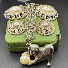 Vintage Pearly & Silver Trinkets On White-Hot Summer Silver Bracelet + Kitty CAT
