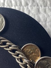 Vintage Coin Charm Bracelet 1940 – 1950’s Nine Coins – Bracelet