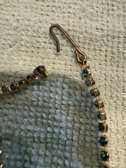 Vintage 1950’s Costume necklace And clip on earring Set Gold color Blue Green