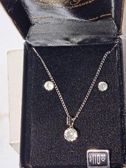 VINTAGE ROYALE GEMS MAN MADE DIAMONDS NECKLACE AND PIERCED EARRING SET NOS