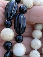 Vintage Bead Necklace Hand Knotted Gemstone Jasper Onyx Cool Stone 33″ VTG