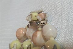 Vintage Beaded Yellow, Peach & Creme Double Strand Floral Lucite Necklace 17in