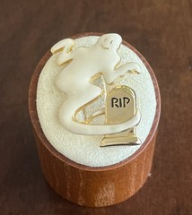Vintage Halloween White Enamel Ghost And Tombstone Brooch Signed SFJ