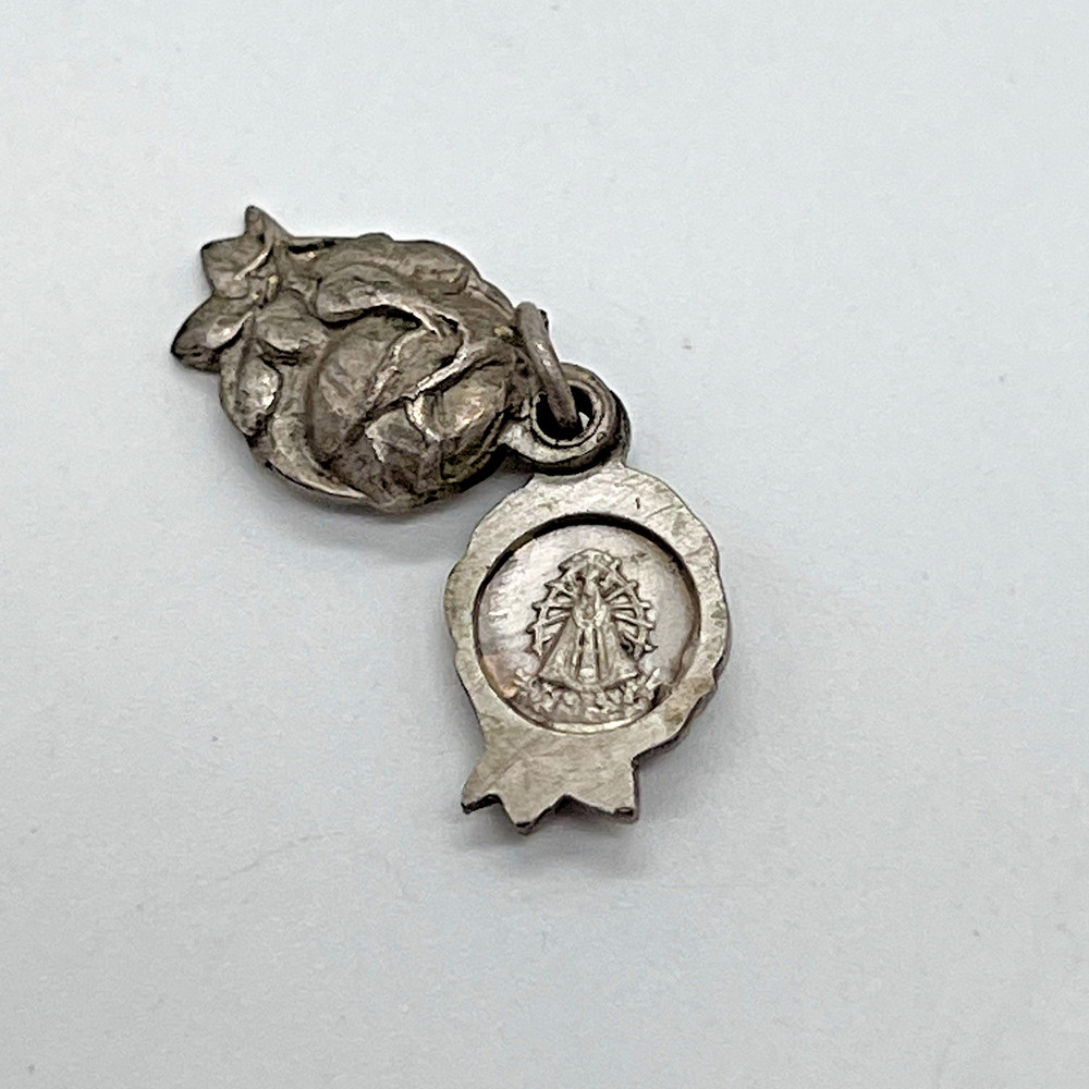 Vintage Sliding Sacred Heart Miraculous Medal Rose Religious Pendant Charm