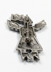 Vintage Silver Tone Winged Angel Fairy Holding Heart Brooch Pin 2.25″ Celestial