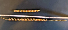 Vintage Signed Karu Yellow & Brown RS Gold Tone Etched Link Necklace & Bracelet