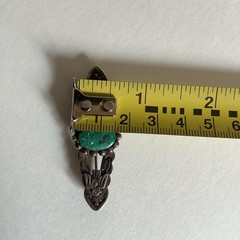 Vintage Fred Harvey Era Green Turquoise Sterling Thunderbird Concho Brooch Pin