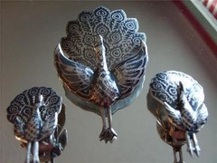 Vintage Sterlling Silver Siam Peacock Brooch/Pin & Earring Set