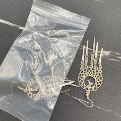 Vintage Silver-Tone Spike Tassel Dolphin Dangle Chandelier French Wire Earrings