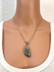 Vintage Mexican Sterling Silver Abalone Shell Pendant on Italian Sterling Silver