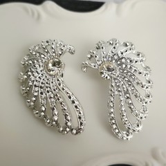 Vtg Rhinestone Leaf Wing Clip Earrings Climber Sara Coventry 60s Glam Silvertone