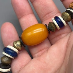 Bakelite Beaded Necklace Boho Wood Bone Glass Mixed Media Statement Vintage